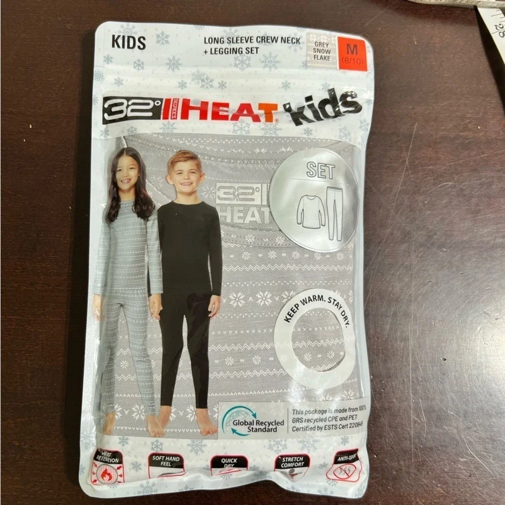 32 Degrees Kids Long Sleeve Crew Neck Legging Set Grey Snow Flake Size M 8/10 #2